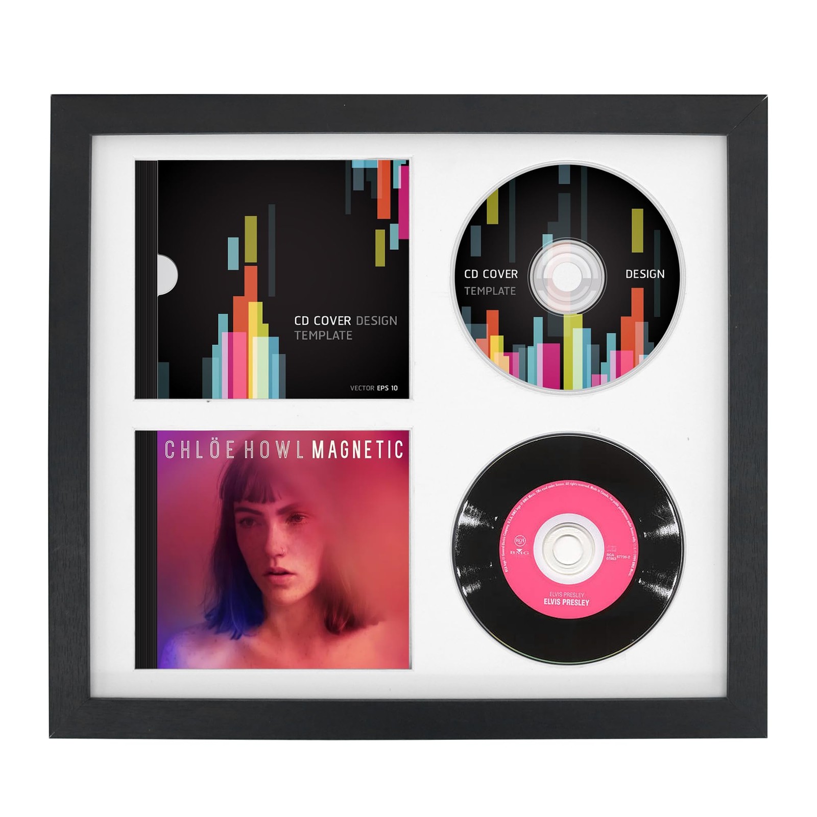 Double CD Display Frame Case 14.2&Prime;x12.8&Prime;, Signed Record Discs Holder with Rea…