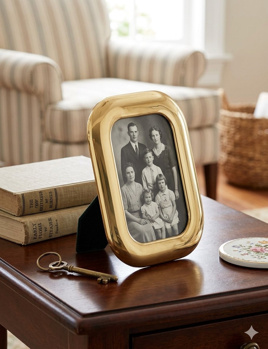 Burnes of Boston 3×5 Solid Brass Picture Frame Vintage Rounded Velvet Back