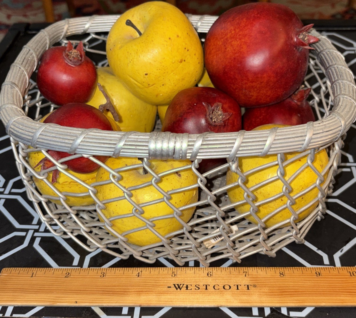 Vintage style Woven Silver Metal bread or Fruit Basket – with fruit
