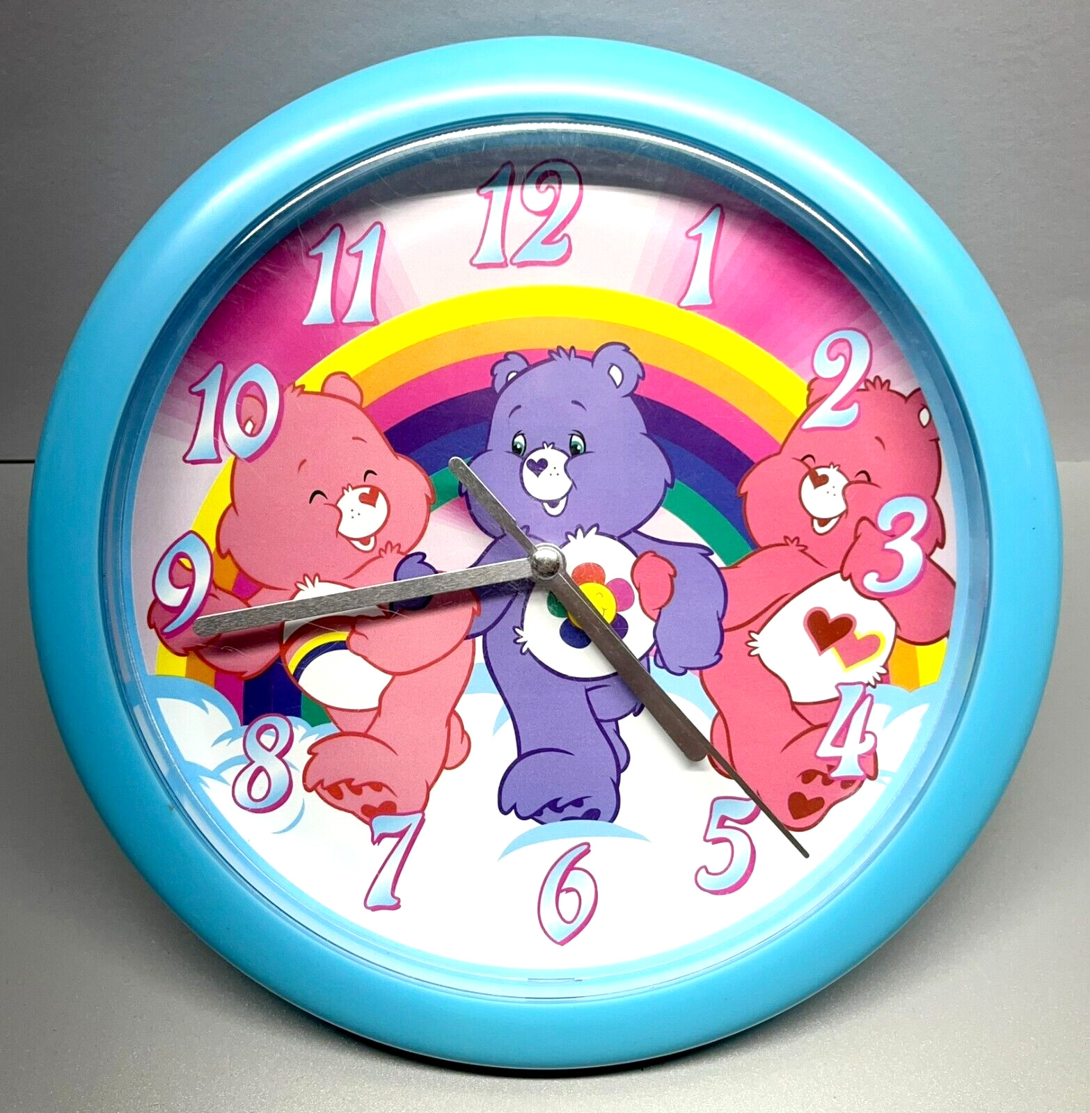 VTG 2005 Care Bears 8&Prime; Round Wall Clock Blue Rainbow Cheer Harmony Love-a-Lot