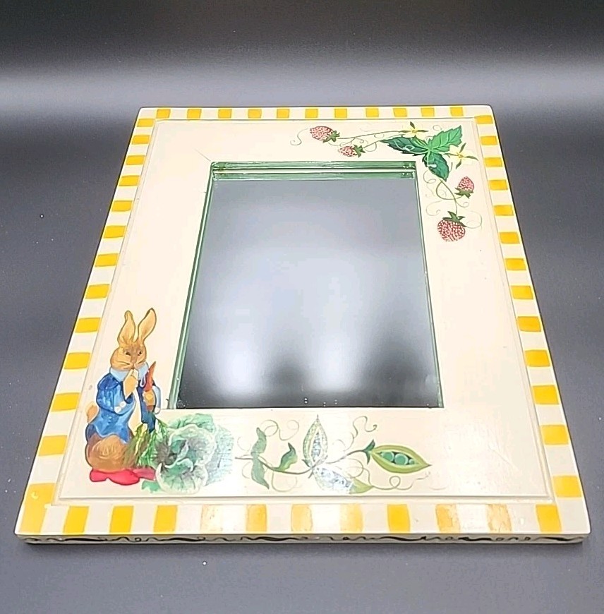 Vtg Tracy Porter Stonehouse Farmgoods Hand Painted Mirror Rabbit Garden Easter