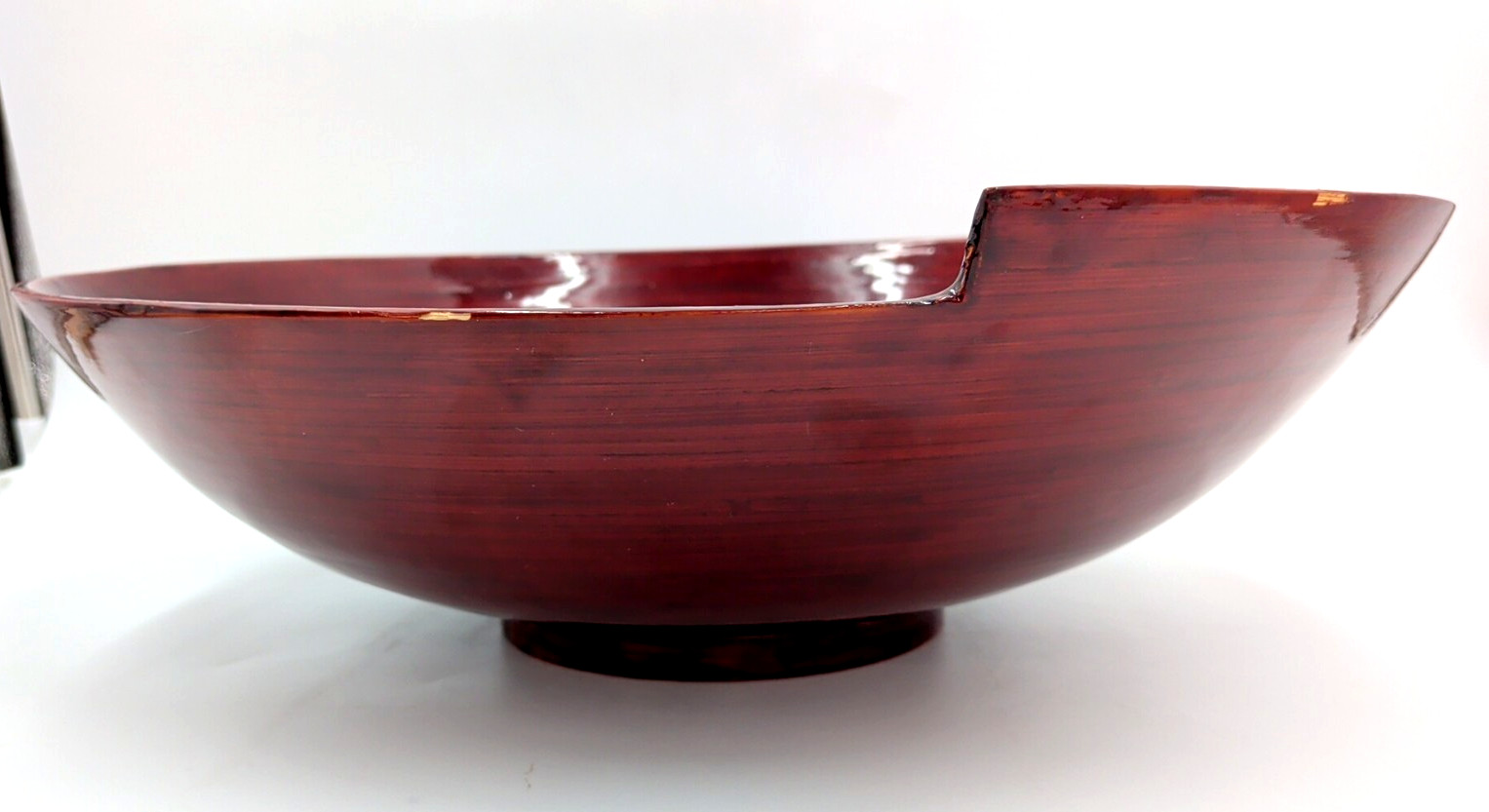 Dark Red Decorative Spun Bamboo Bowl Lacquer Finish 16&Prime; Diameter – See Photos