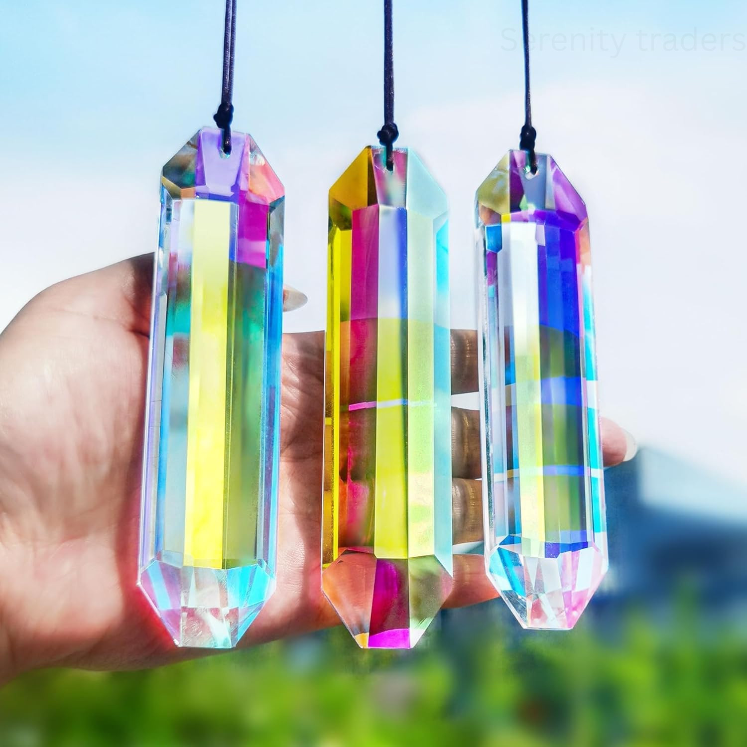 AB Colored Suncatcher Crystal Prisms 3 Pack 5&Prime; Rainbow Maker Window Decor Hangin