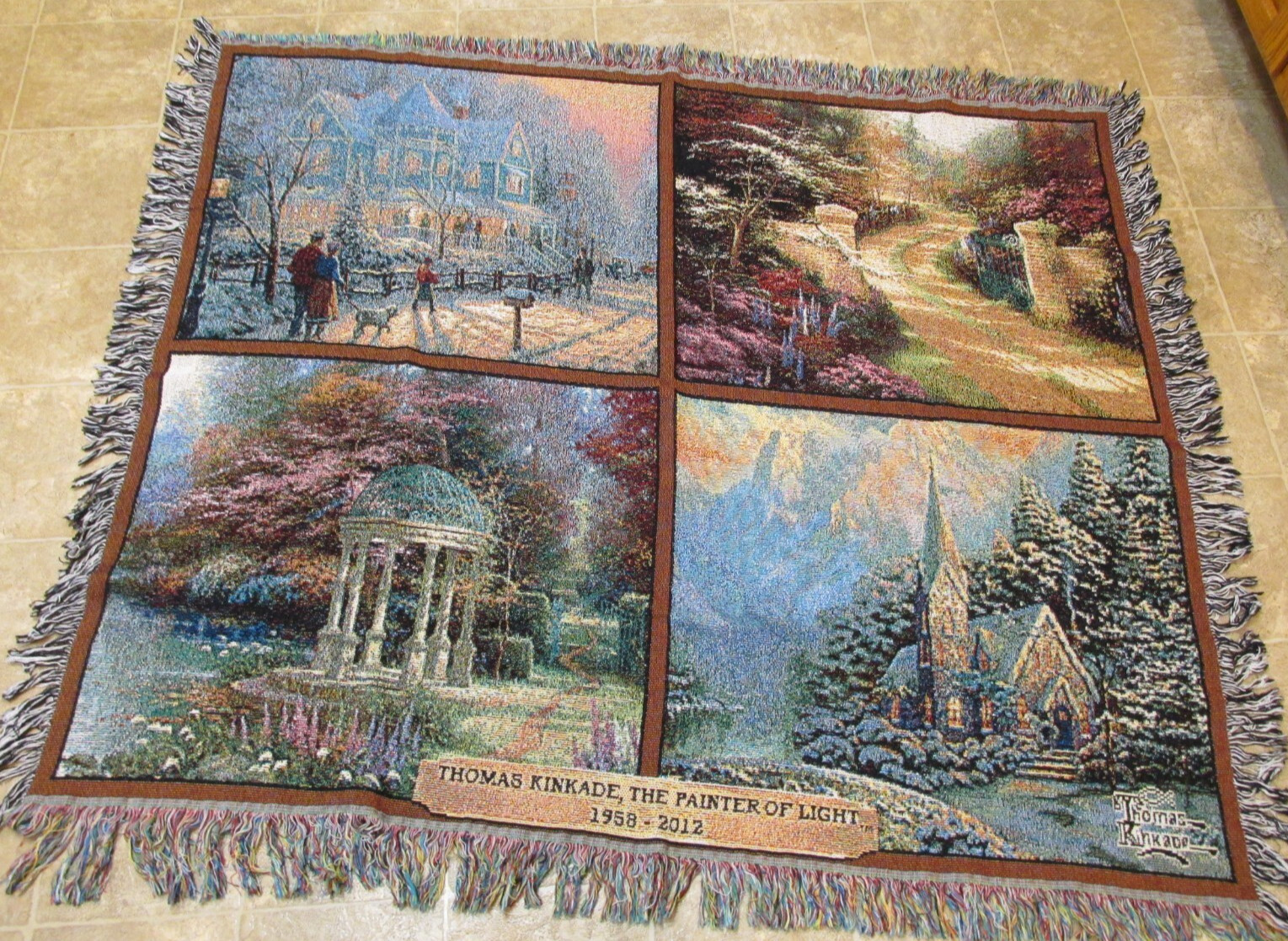 Thomas Kincade Painter of Light Tapestry Throw Blanket Seasons 52 x 62