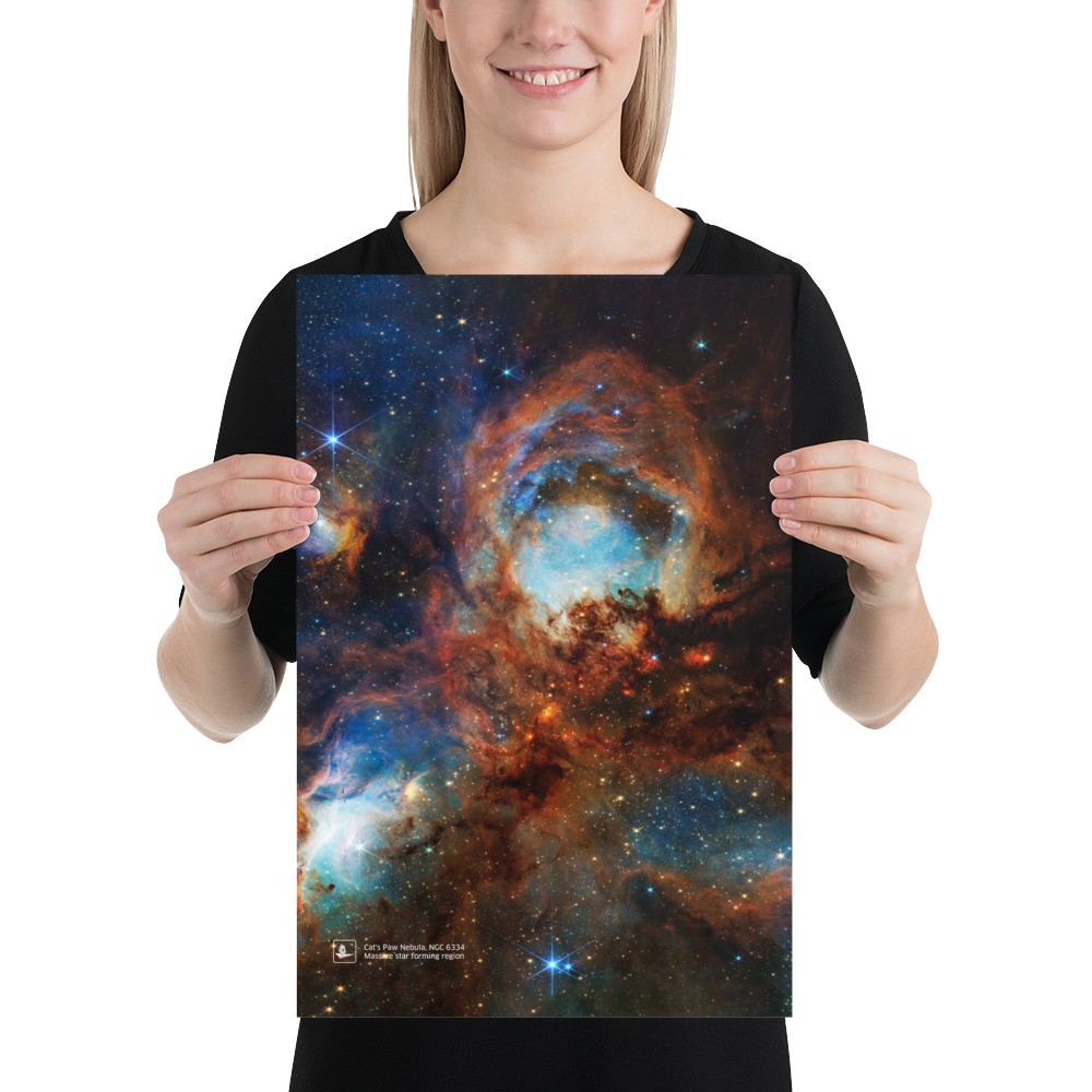 Cat&rsquo;s Paw Nebula, NGC 6334 (James Webb/JWST) — space poster, NASA science art