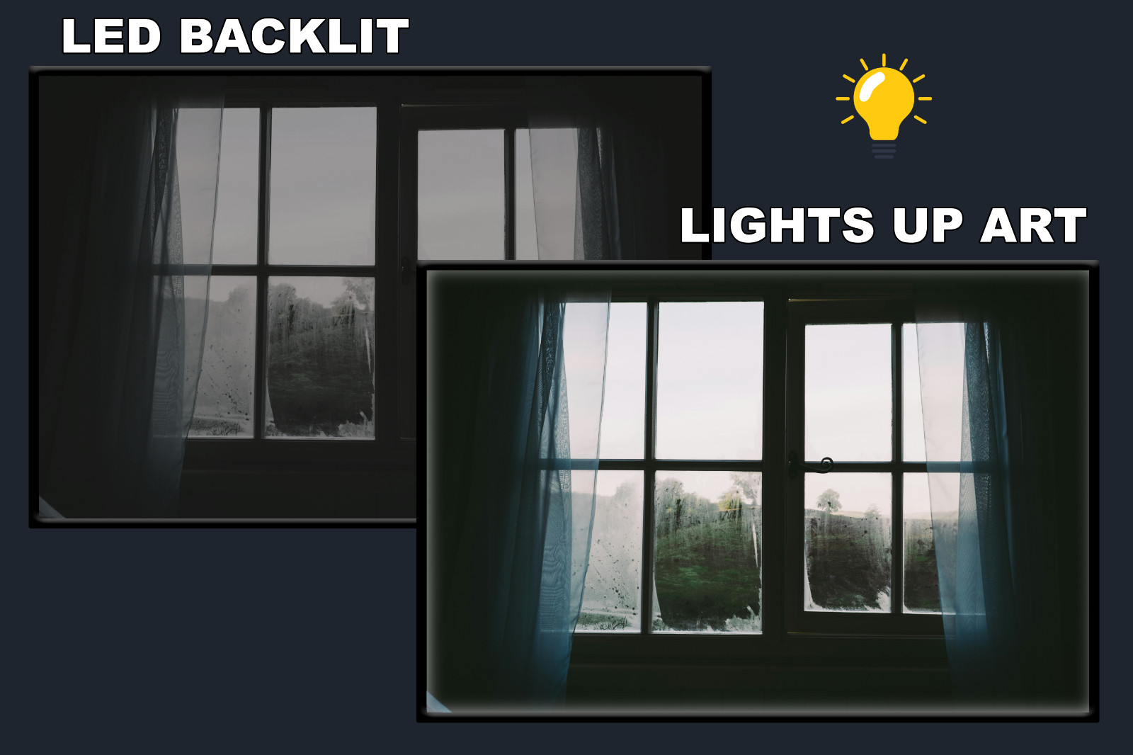 LED Backlit Window View Wall Art Lighted Frame – two closed pane window
