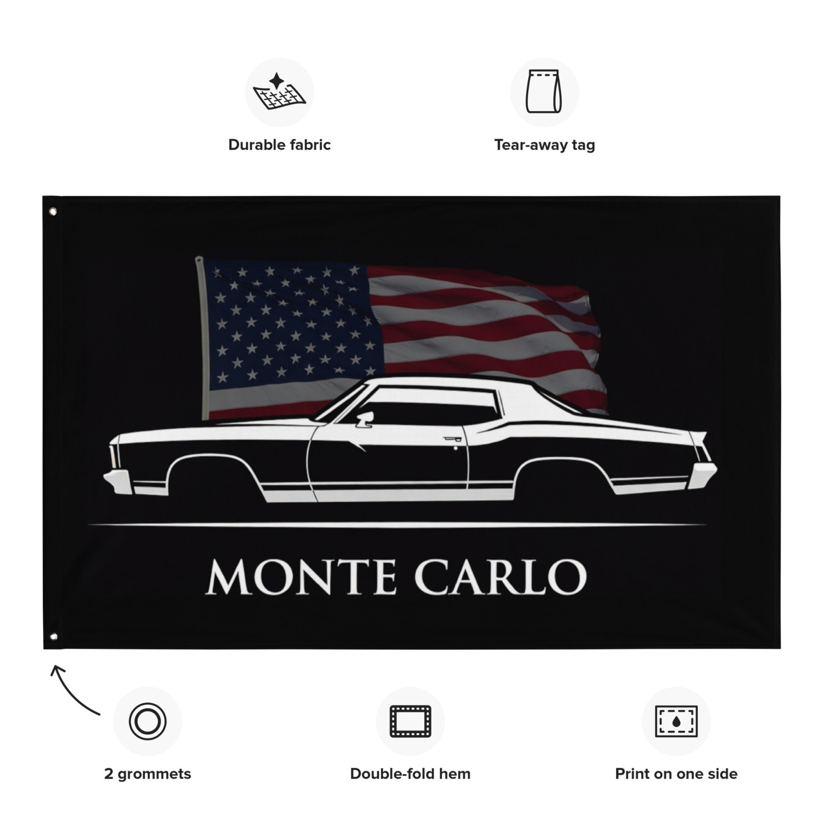 Monte Carlo Wall Banner Chevy American Flag Silhouette Garage Decor 34×56