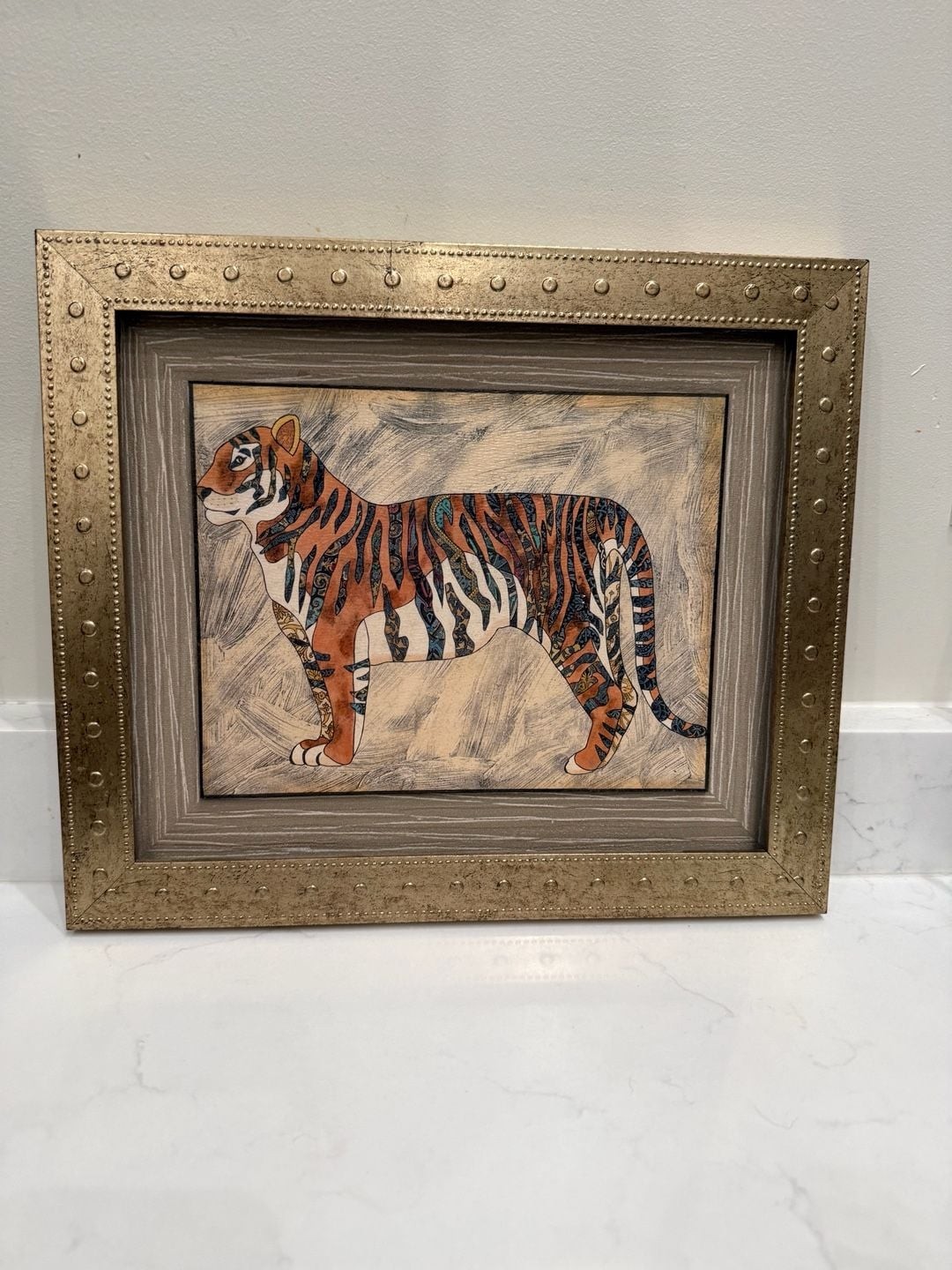 Global Views Framed Batik Pattern Tiger Wall Art