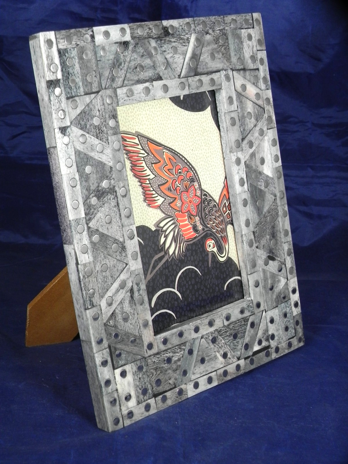 Unique Anthropologie Gray Wood & Metal Mosaic & Studs Picture Frame Fits 4 X 6