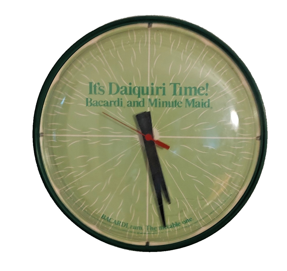 Lime WALL CLOCK It&rsquo;s Daiquiri Time, VTG 80s Analog Green 14&Prime; Diameter