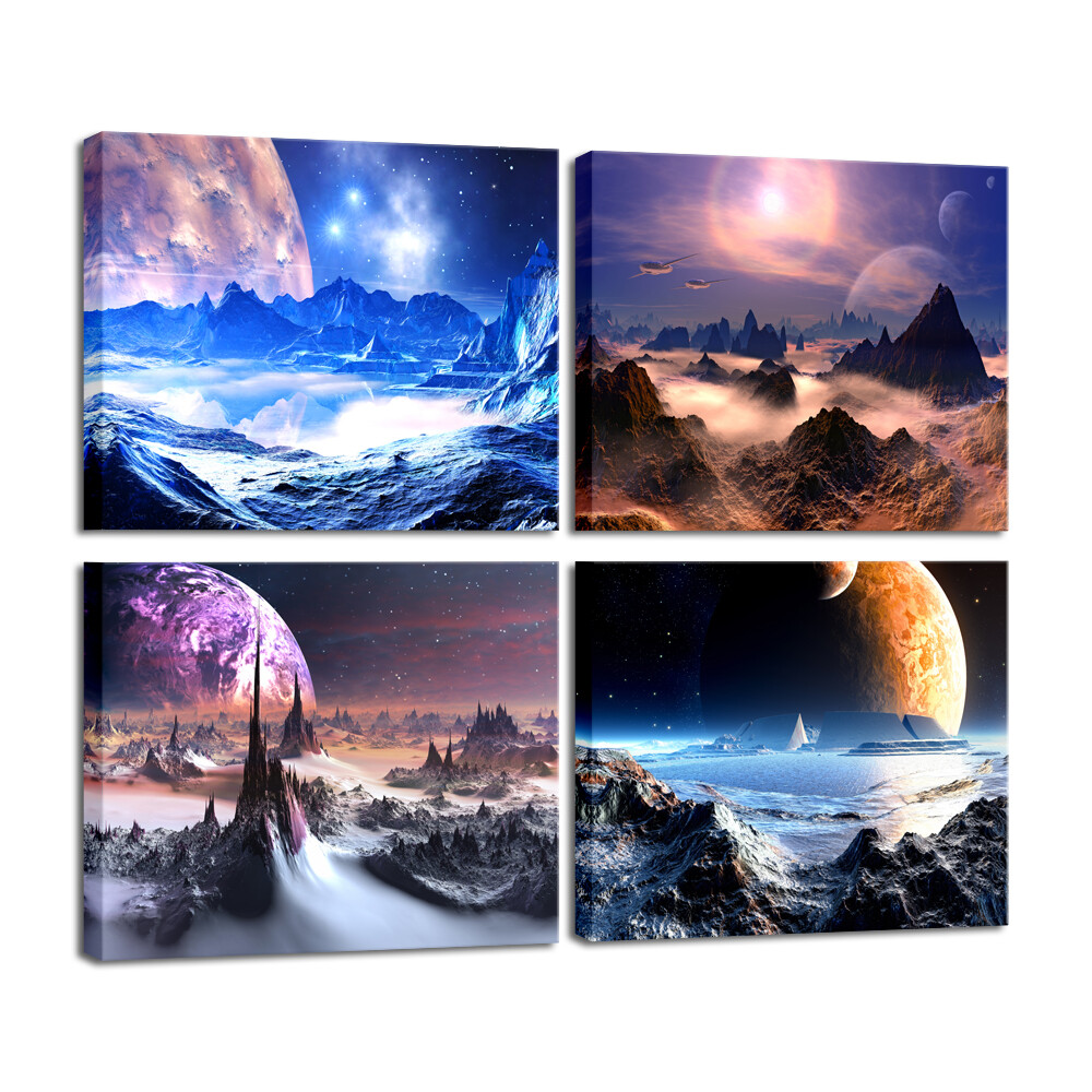 Canvas Print Painting Wall Art Pictures Photo Home Decor Outer Space Purple 4PCS