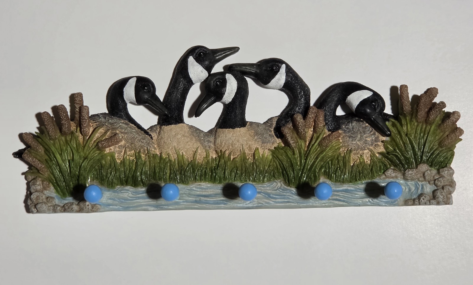 Resin 5 Canadian Geese Wall Mount 5 Key Ring Holder Hand Painted