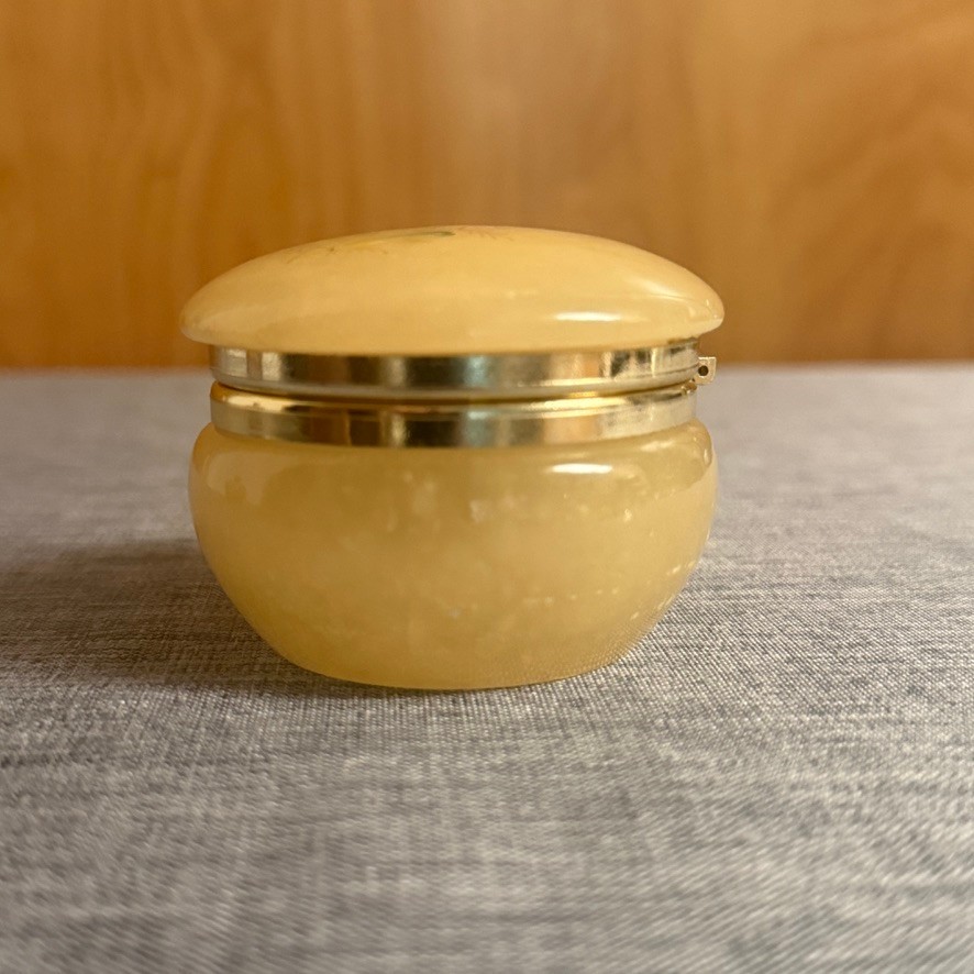 Vintage Italian Alabaster Hinged Trinket Pill Box Hand Carved Made Italy