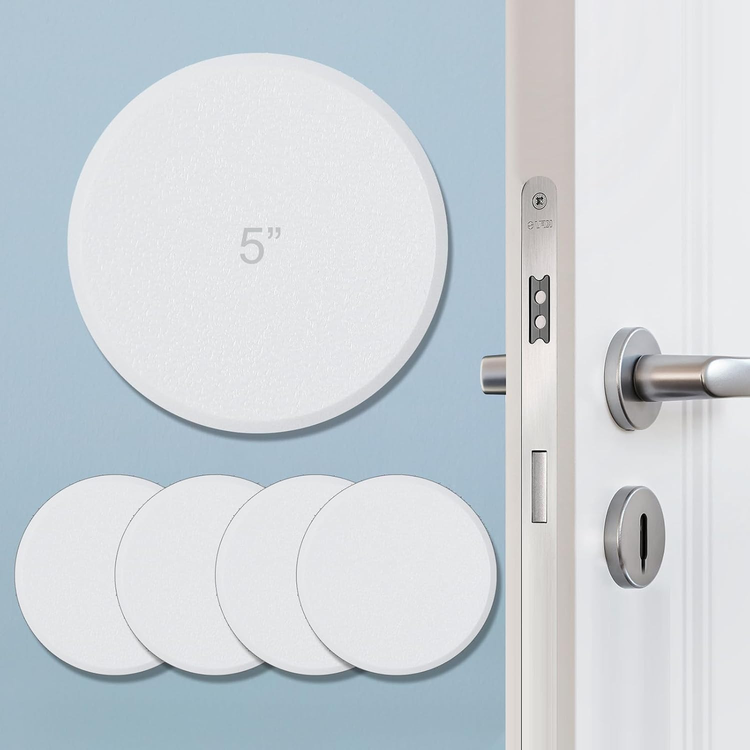 5&Prime; Wall Protector Round, 5 Pack Doorknob Wall Shield Guard Door Stop, Rigid Viny