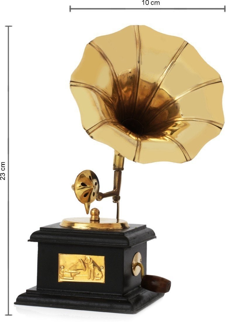 Brass Vintage Gramophone Showpiece for Home and Living Room, 17 cm, Gold, 1 Piec