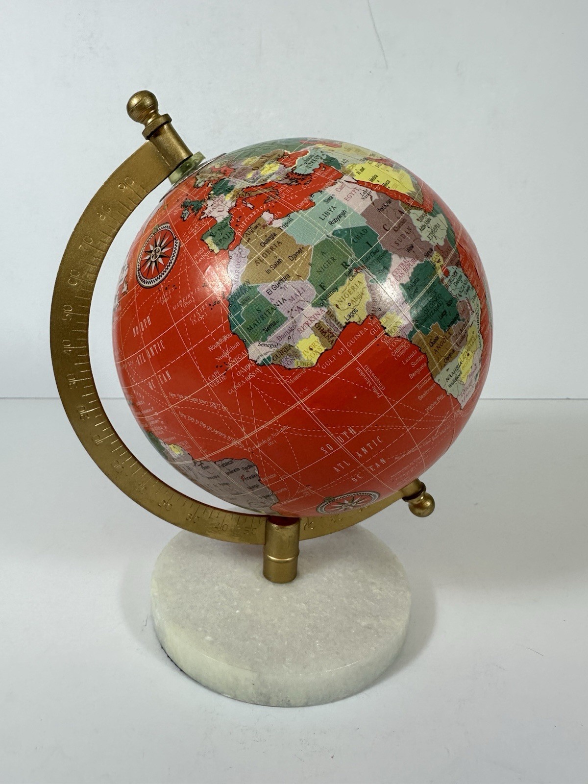 Tabletop Globe 8&Prime;h Small Red Spinning/Rotating Detailed World Map Stone Base