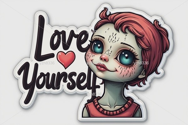 « Love Yourself » Sticker – Cute Character Design with Big Eyes – Zink Print