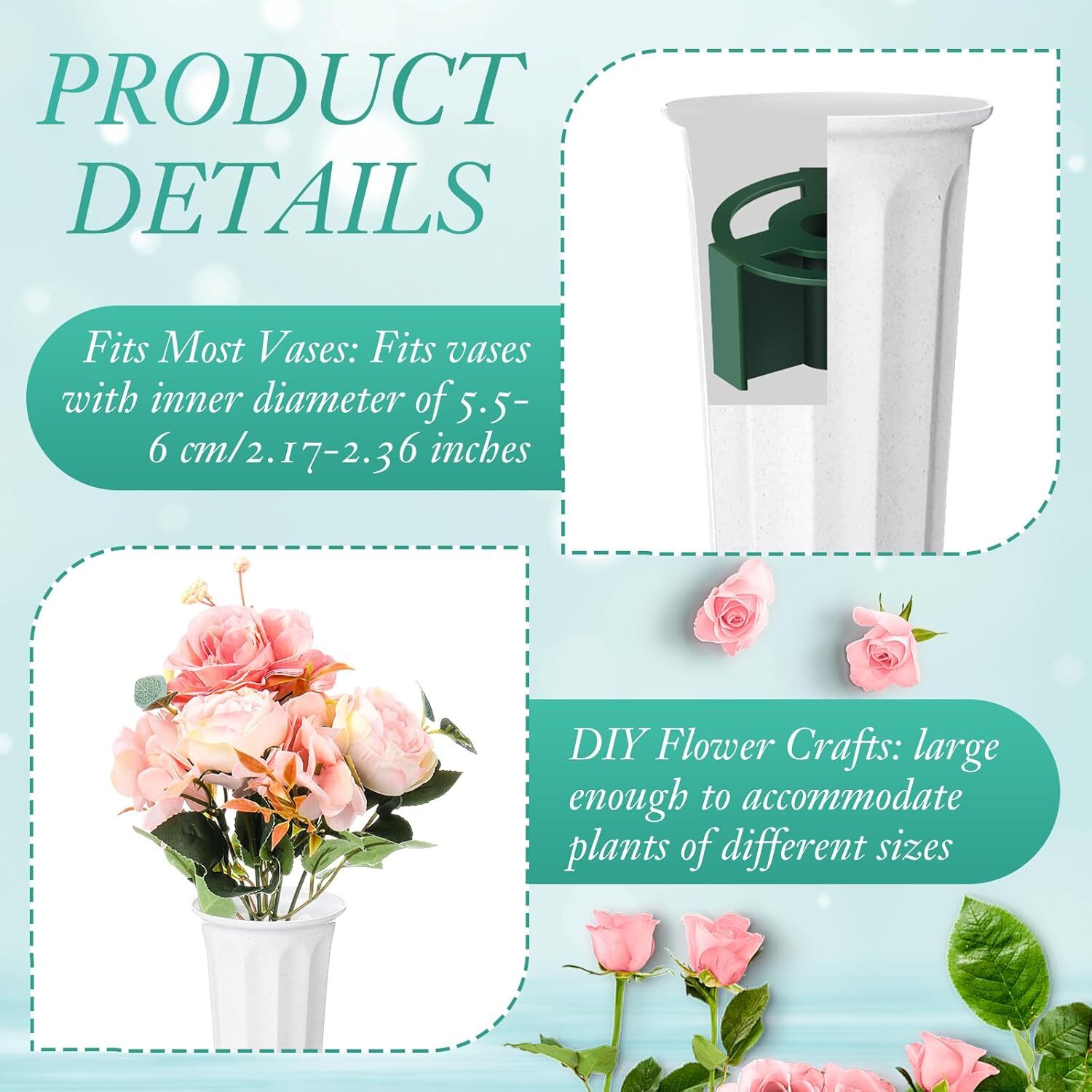 2 Pcs Cemetery Vase Inserts Plastic Cemetery Flower Holder for Grave Vase 4 H…