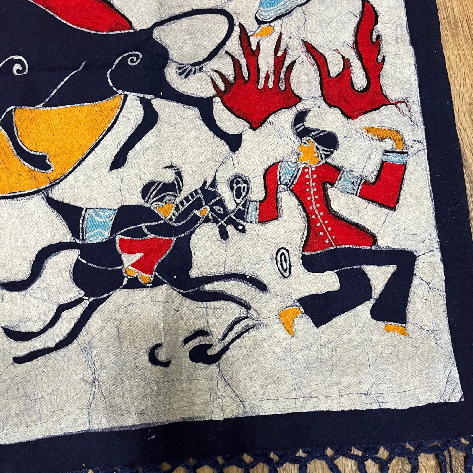 Indonesian Batik Tapestry Wall Hanging Colorful Horses Bulls Traditional