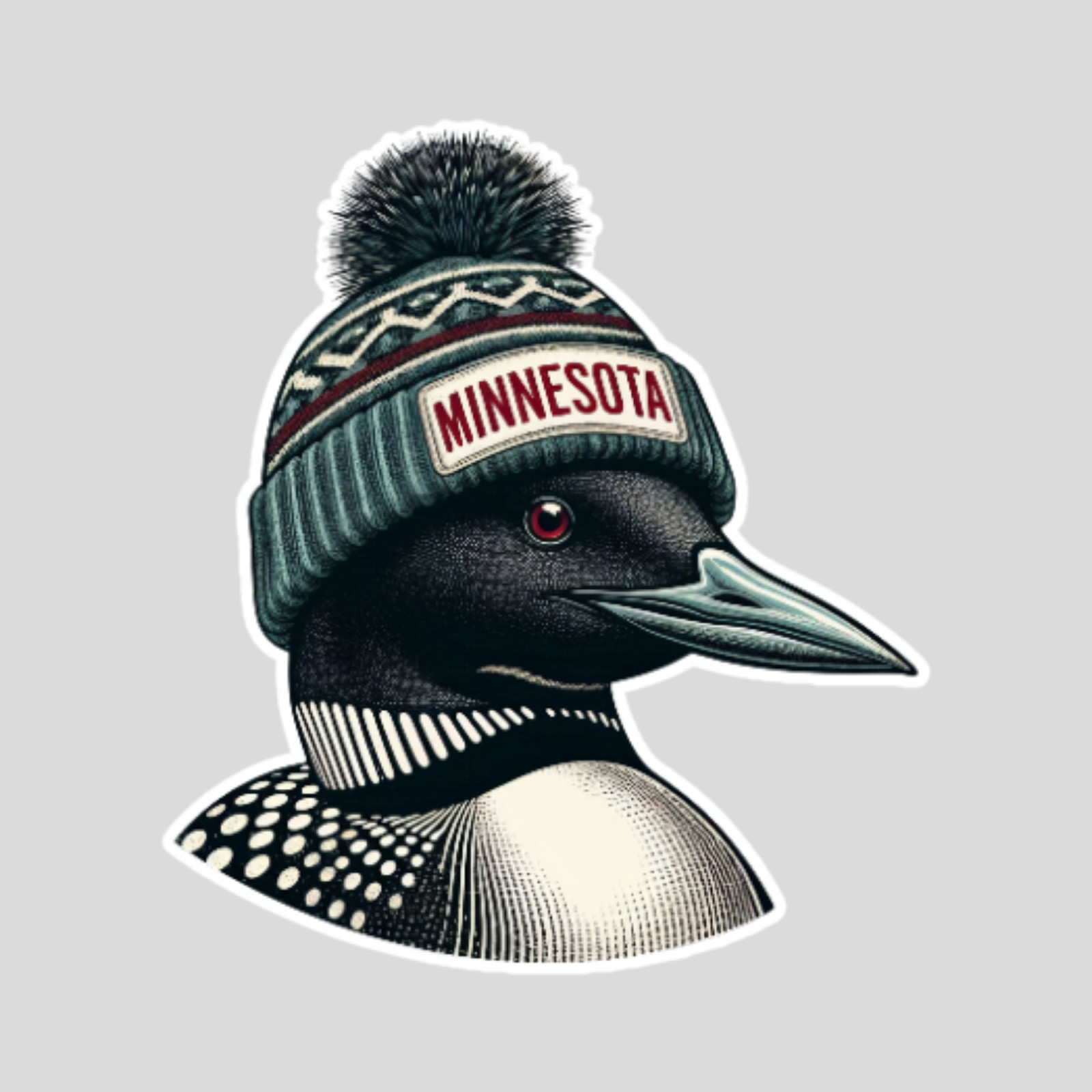 Minnesota Loon Sticker Vinyl Decal Bird Beanie Winter Wildlife Design