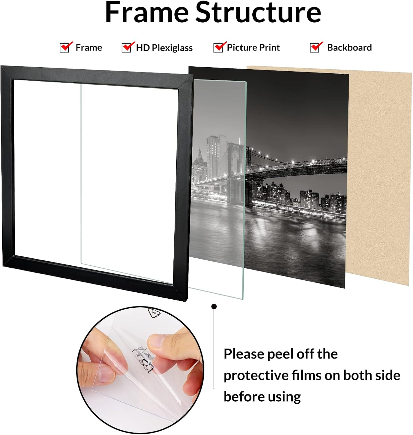 24×24 Picture Frame Black（1 Pack）, 24 x 24 Picture Frame for Wall Decoration, Cl