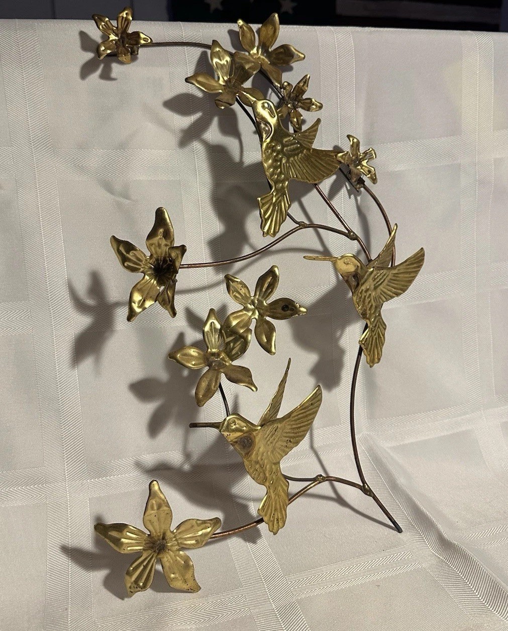 VTG MCM Gold Metal Hummingbird Wall Décor Sculpture Birds Wall Mounted Hanging