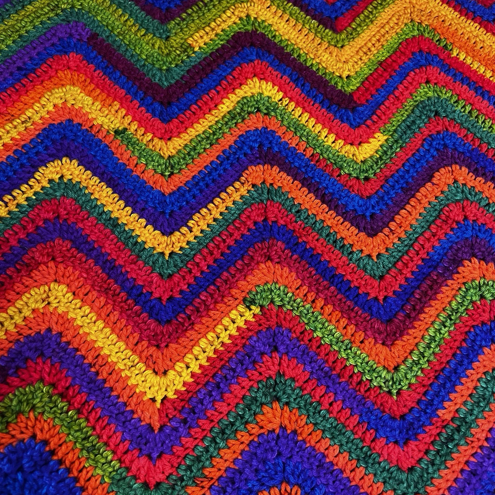 54”x48” AFGHAN CHEVRON Ripple Handmade Blanket Zigzag Hand Crocheted Rainbow