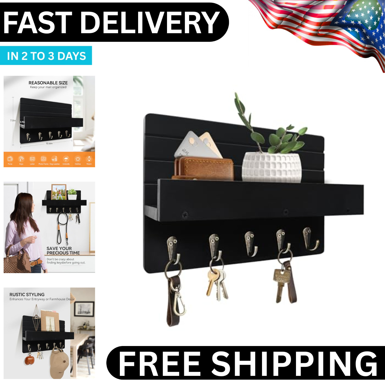 Wooden Key Holder Rack Wall Mounted Key Organiser Hangers Hook For Hat Coat Keys