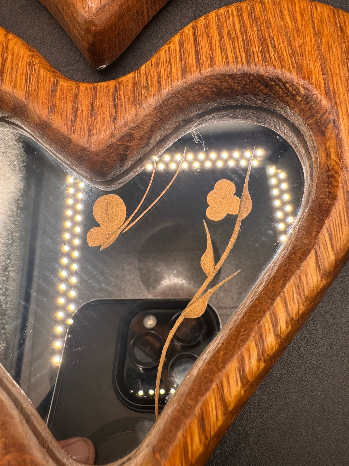 Vintage Heart-Shaped Oak Wood Butterfly, Brass Accents Cottage Boho 2 Mirror Set