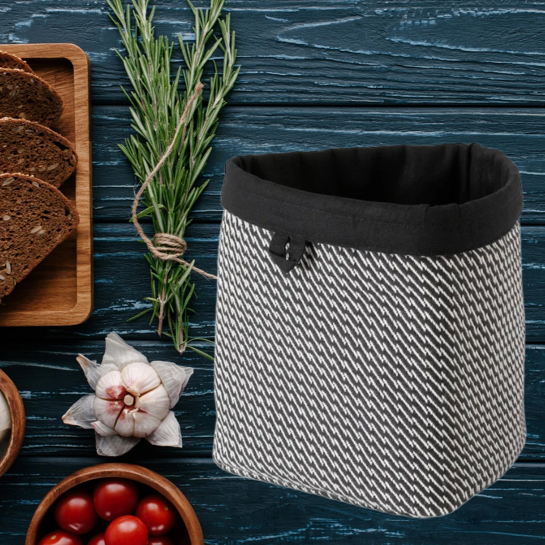 IKEA VEKFISK Fruit Bread Basket Black White 9×10 100% Cotton Kitchen Storage Bow