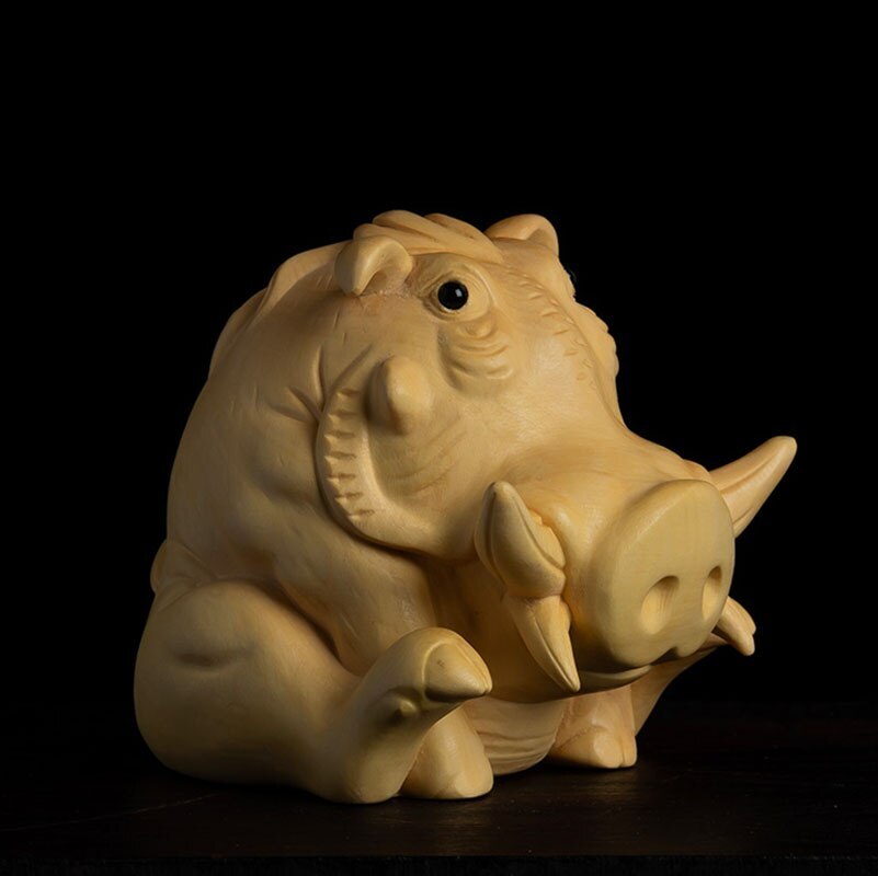 6.5 CM Patung Kayu Box Warthog Gurun Ukiran Kayu Feng Shui Ornamen