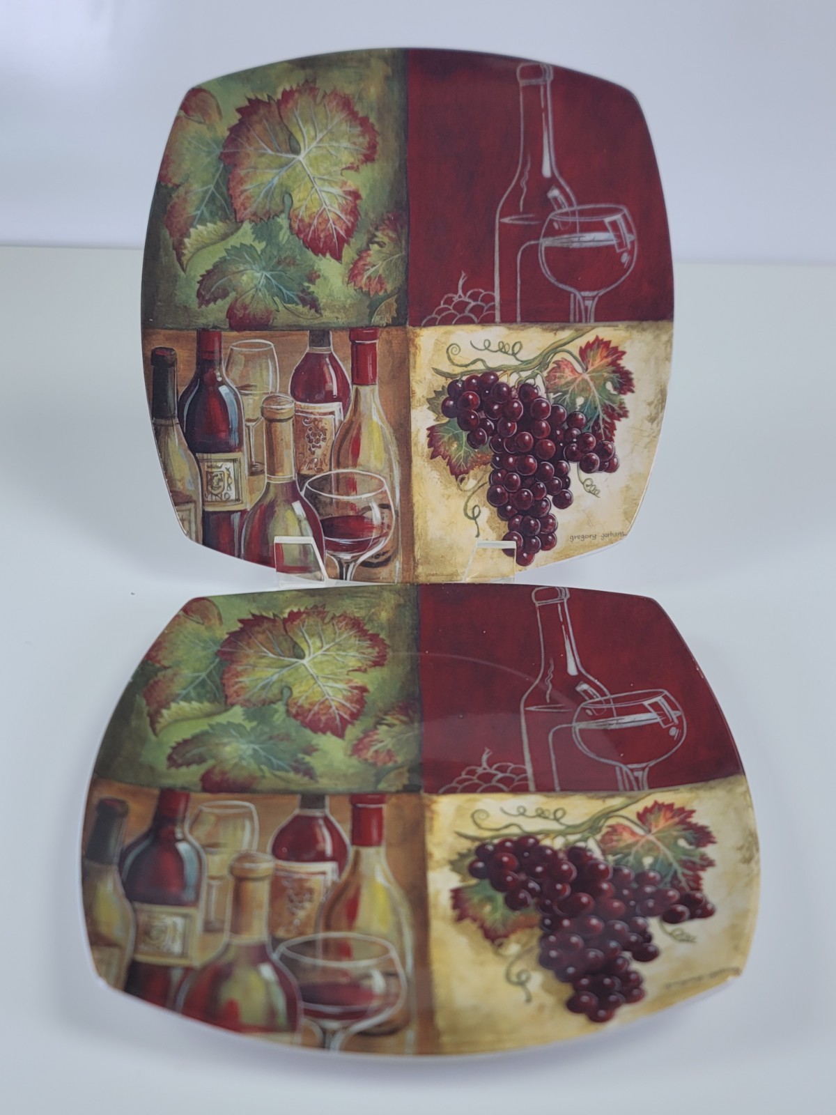 Cypress Home Decor Square Plate Set ~ Grapes Wine Theme ~ Set of 4