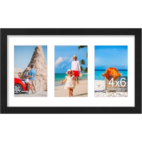 Picture Frames Collage, Displays 3Pcs 4×6 Pictures with Mat, 8×14 Black