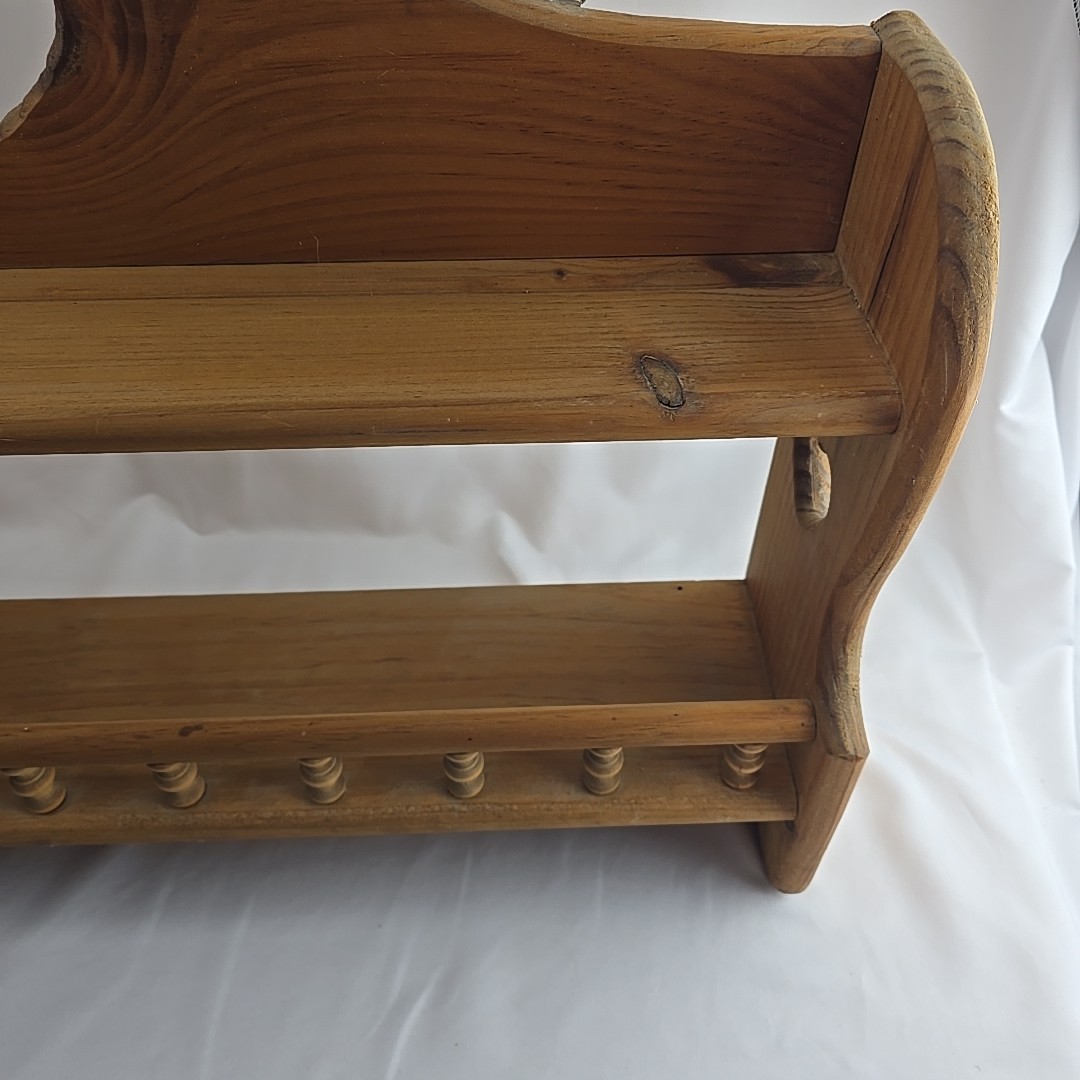 Vtg Handmade Wood Heart Cutout Trinket Shelf Wall Hanging Pegs 26&Prime; Cottagecore