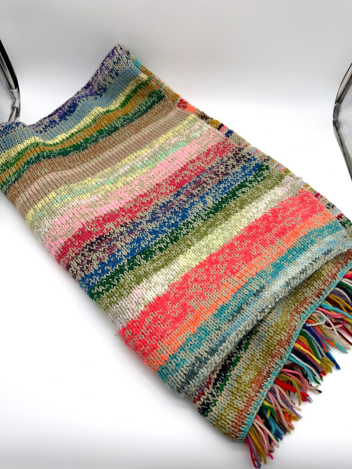 Wool Multi Color Crochet Blanket Double Thick Folded 4lbs 35×60 inches