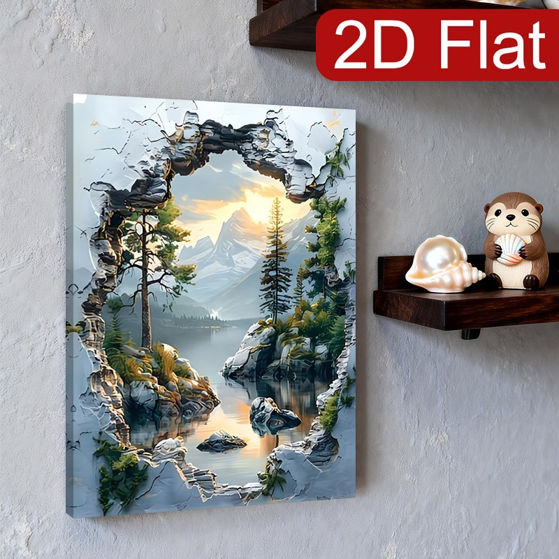 Effect Mountain Lake View Canvas Wall Art, Nature Inspired Home Decor
