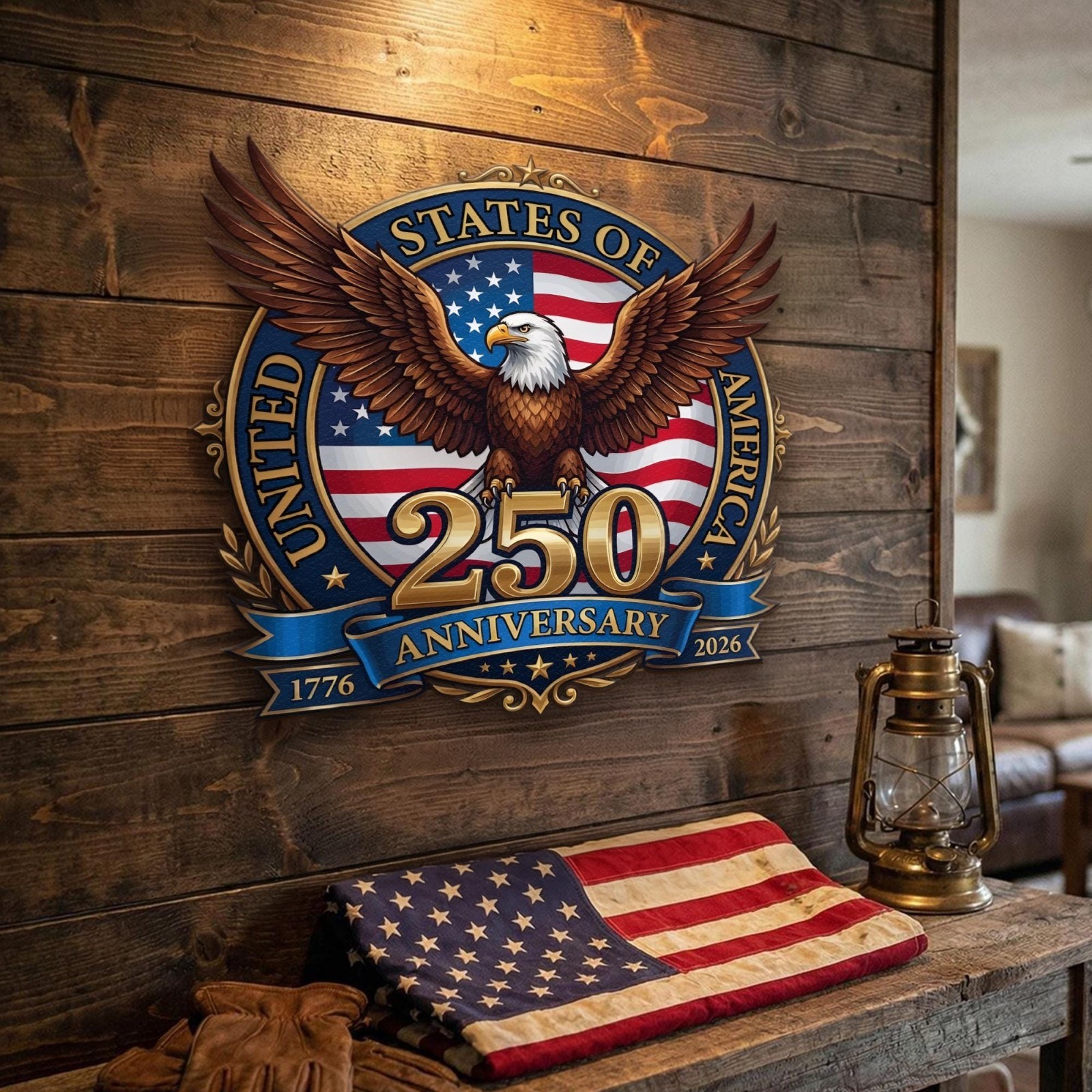 America 250th Anniversary Metal Sign Patriotic USA Flag Independence Wall Decor