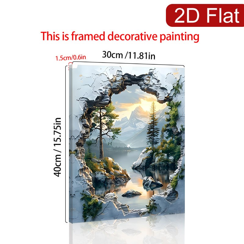 Effect Mountain Lake View Canvas Wall Art, Nature Inspired Home Decor