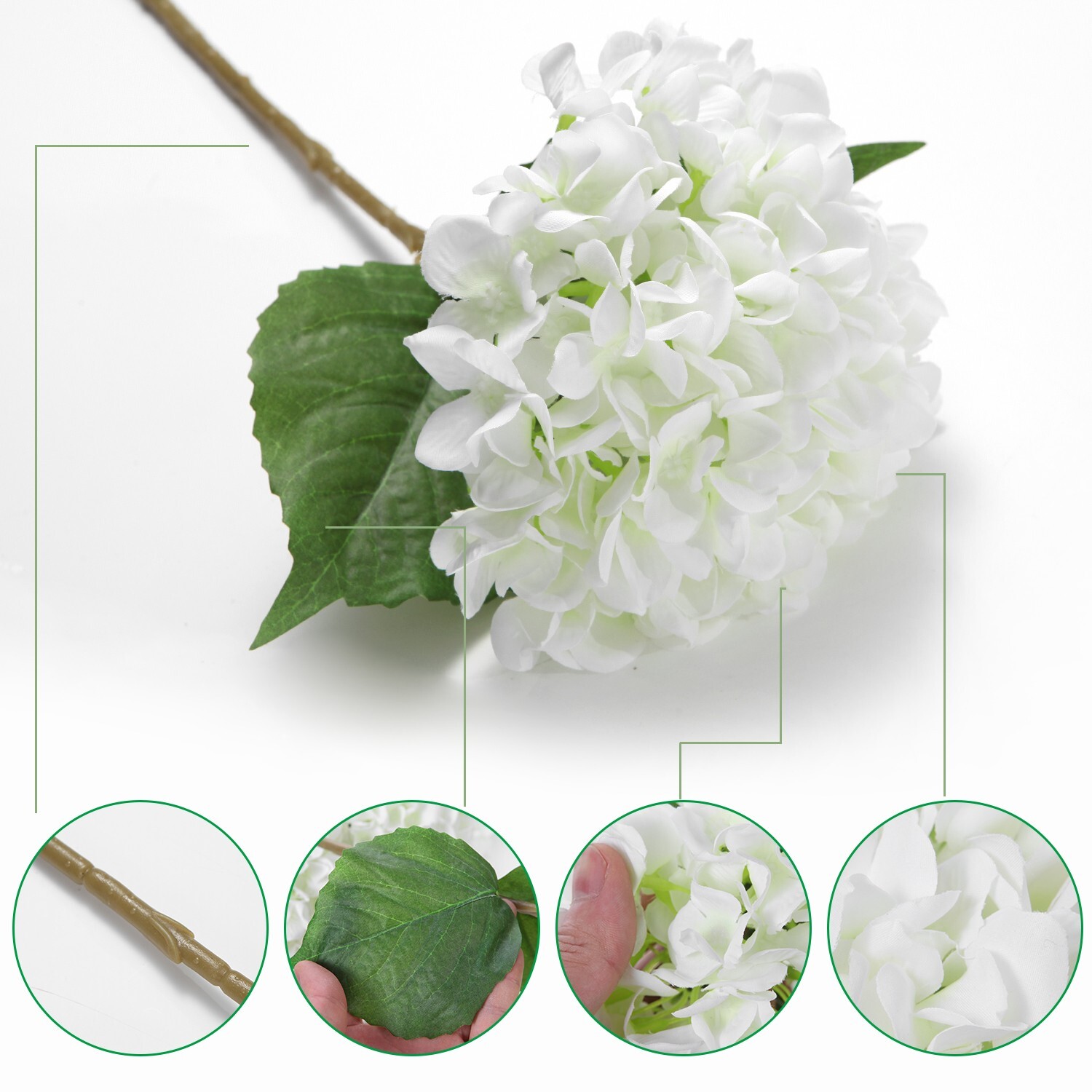 EZFLOWERY 5 Pcs Artificial Silk Hydrangea Flowers 18 » Bouquet Arrangement White