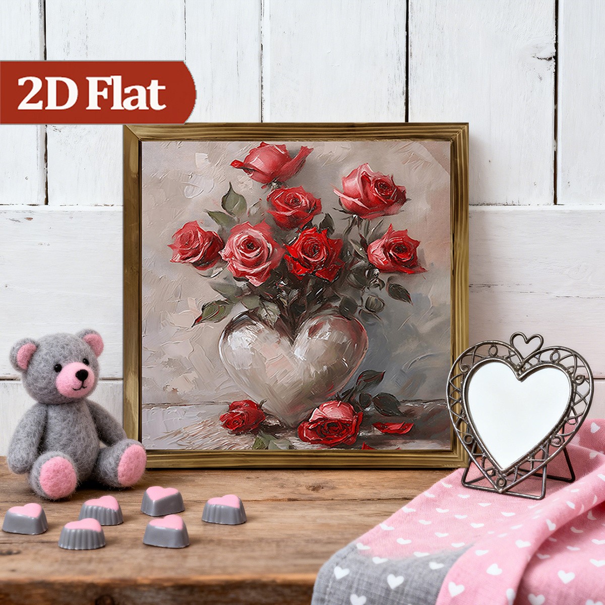 2D Wooden Sign Red Roses Wall Art Vintage Farmhouse Room Home Wedding Decoration