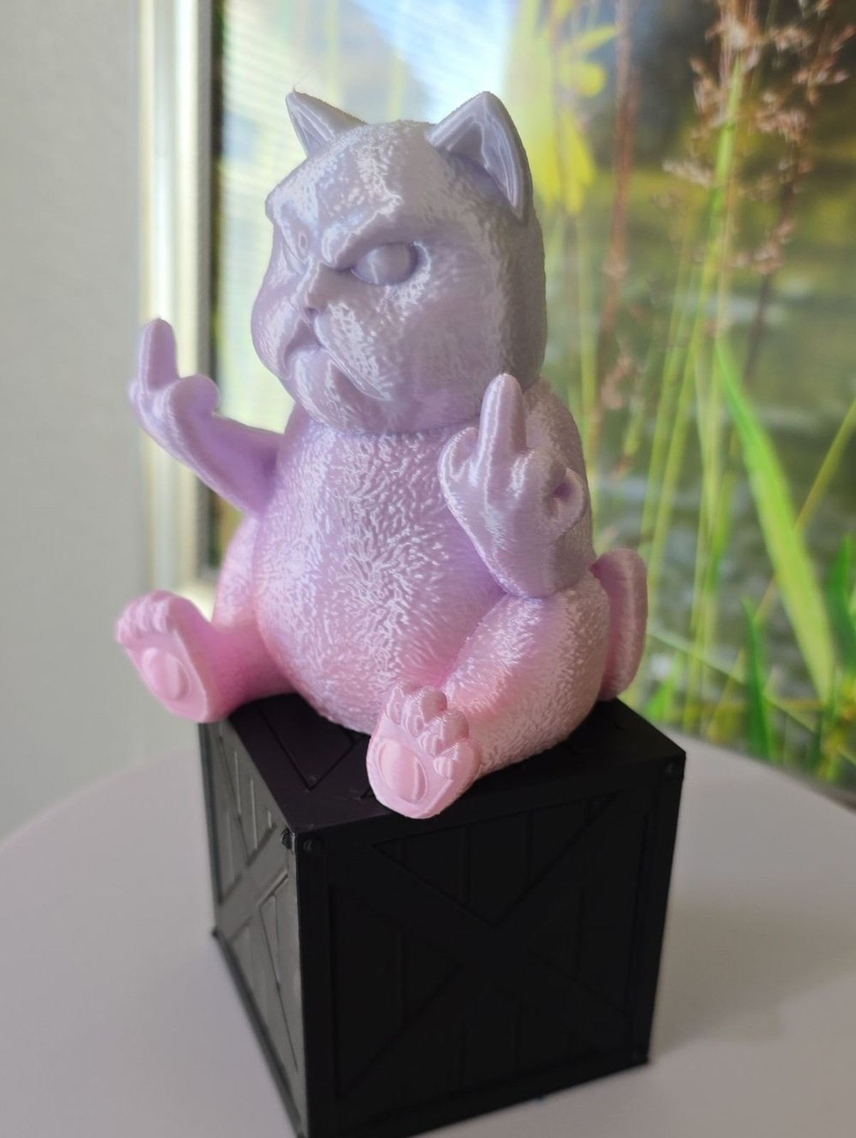3D Printed Grumpy Cat Figurine on Crate Desk Decor Removable Cat IK3D