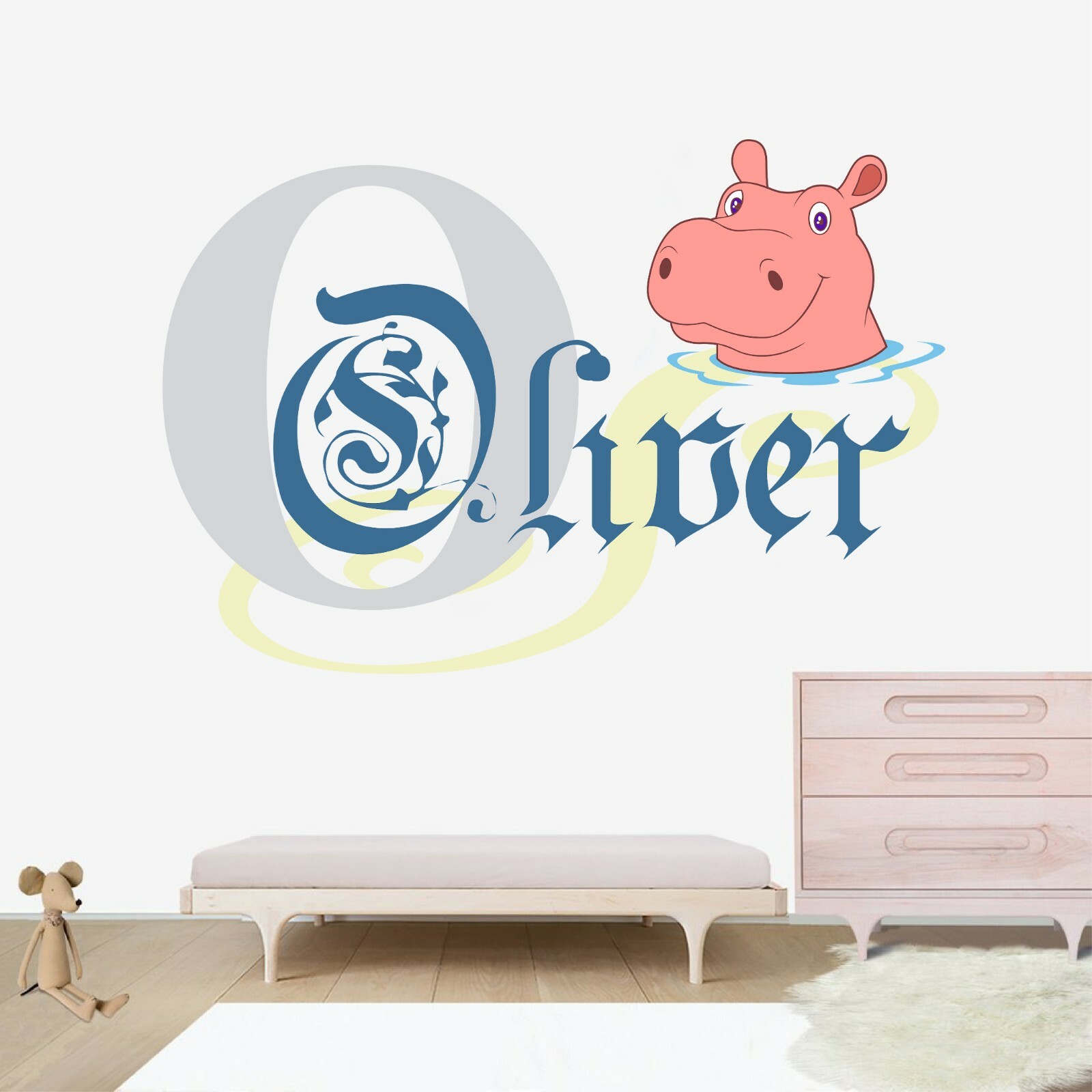 Smiling Hippo Custom Name Wall Decal Vinyl Sticker Wall Art Room Decor