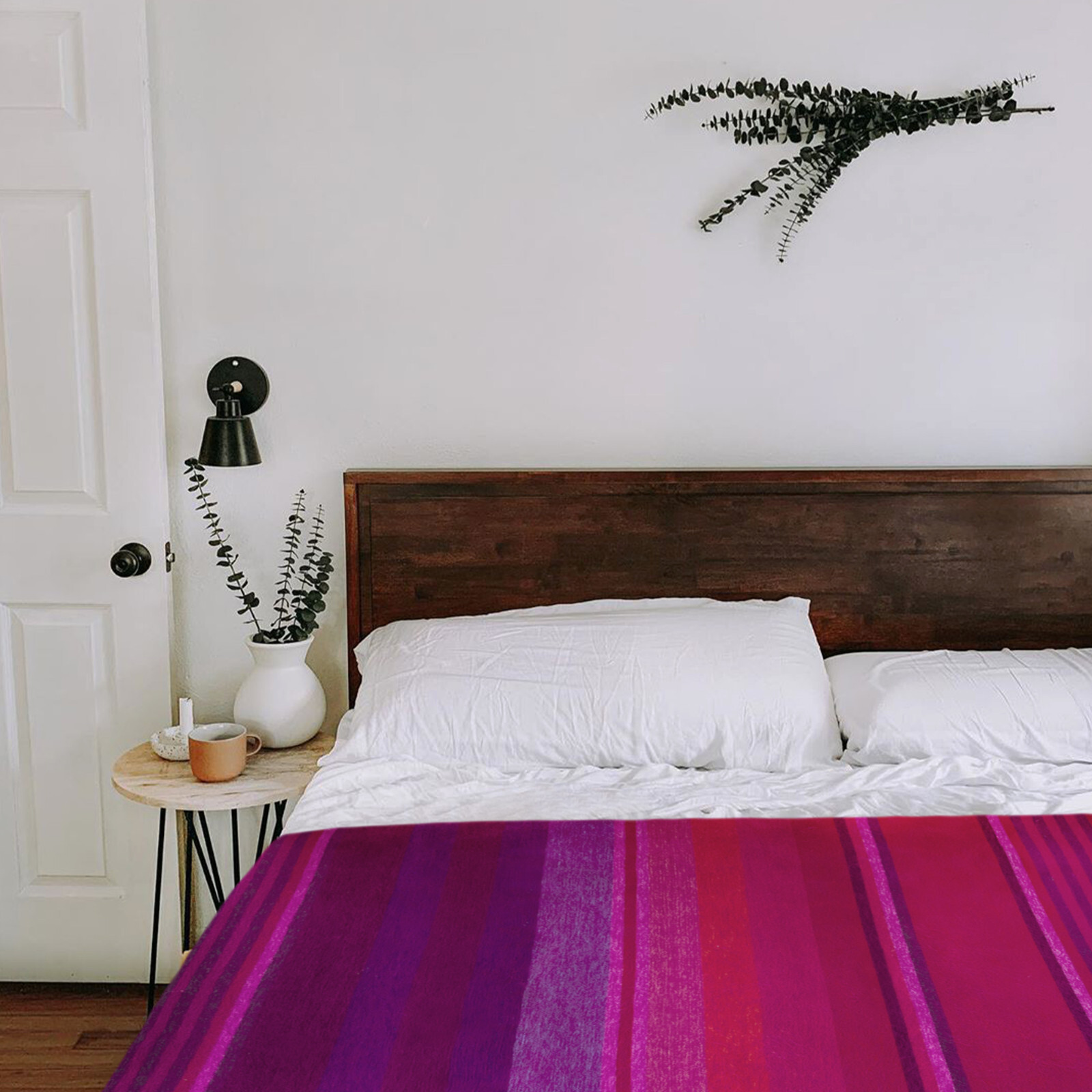 VIBRANT STRIPED ALPACA WOOL BLANKET 97&Prime; x 69&Prime; – MAGENTA & PURPLE HUES