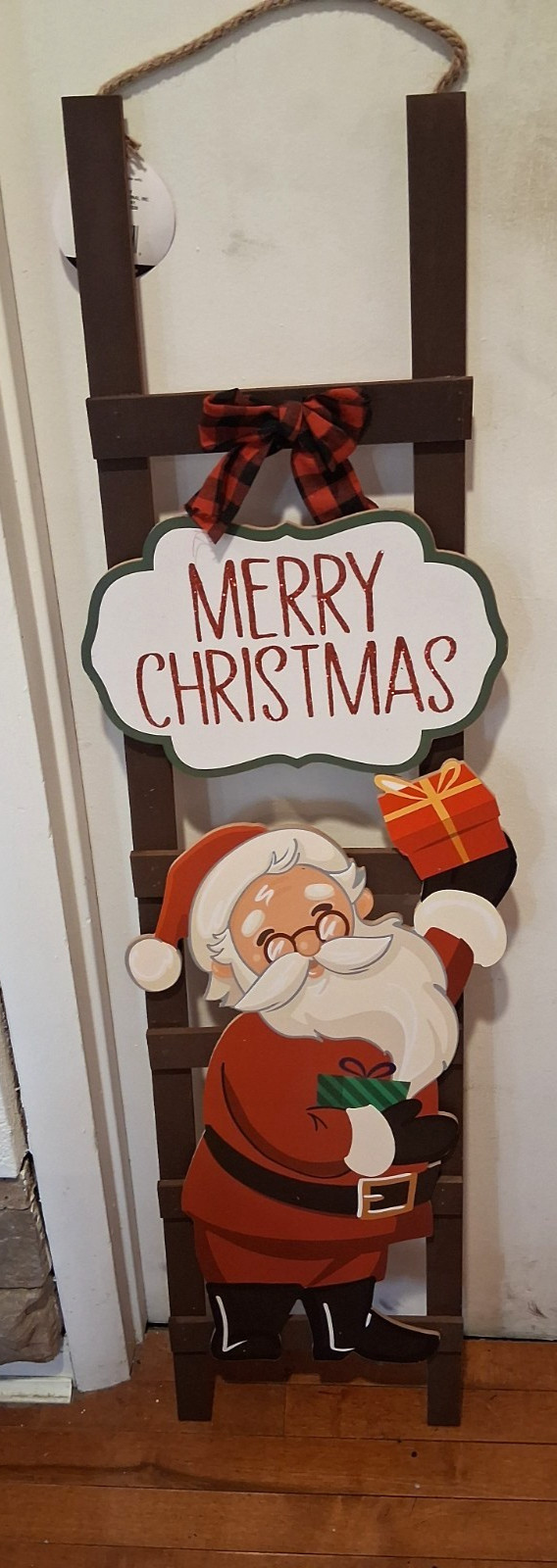 « SANTA ON A LADDER » MERRY CHRISTMAS HOLIDAY WOOD INDOOR/OUTDOOR SIGN, 51&Prime; TALL