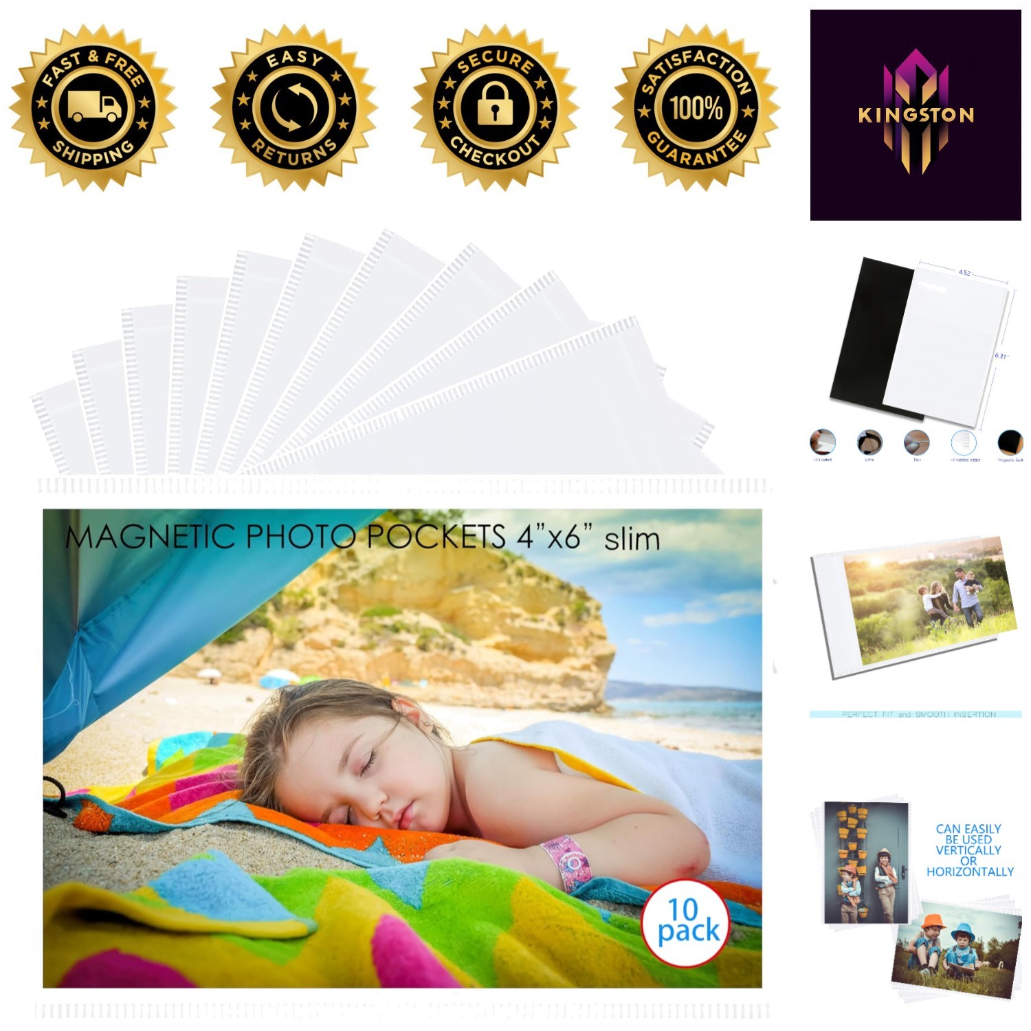 10 Classic 4&Prime;x6&Prime; Slim Magnetic Photo Pockets – UV Protected for Lasting Display