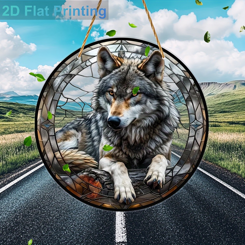 Wolf in Flowers Acrylic Suncatcher Wild & Soft Home Window Hanging Decoration