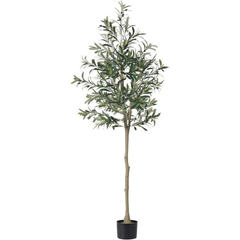 6FT Tall Modern Large Fake Plant Decor,Faux Olive Tree with Natural Wood Trunk