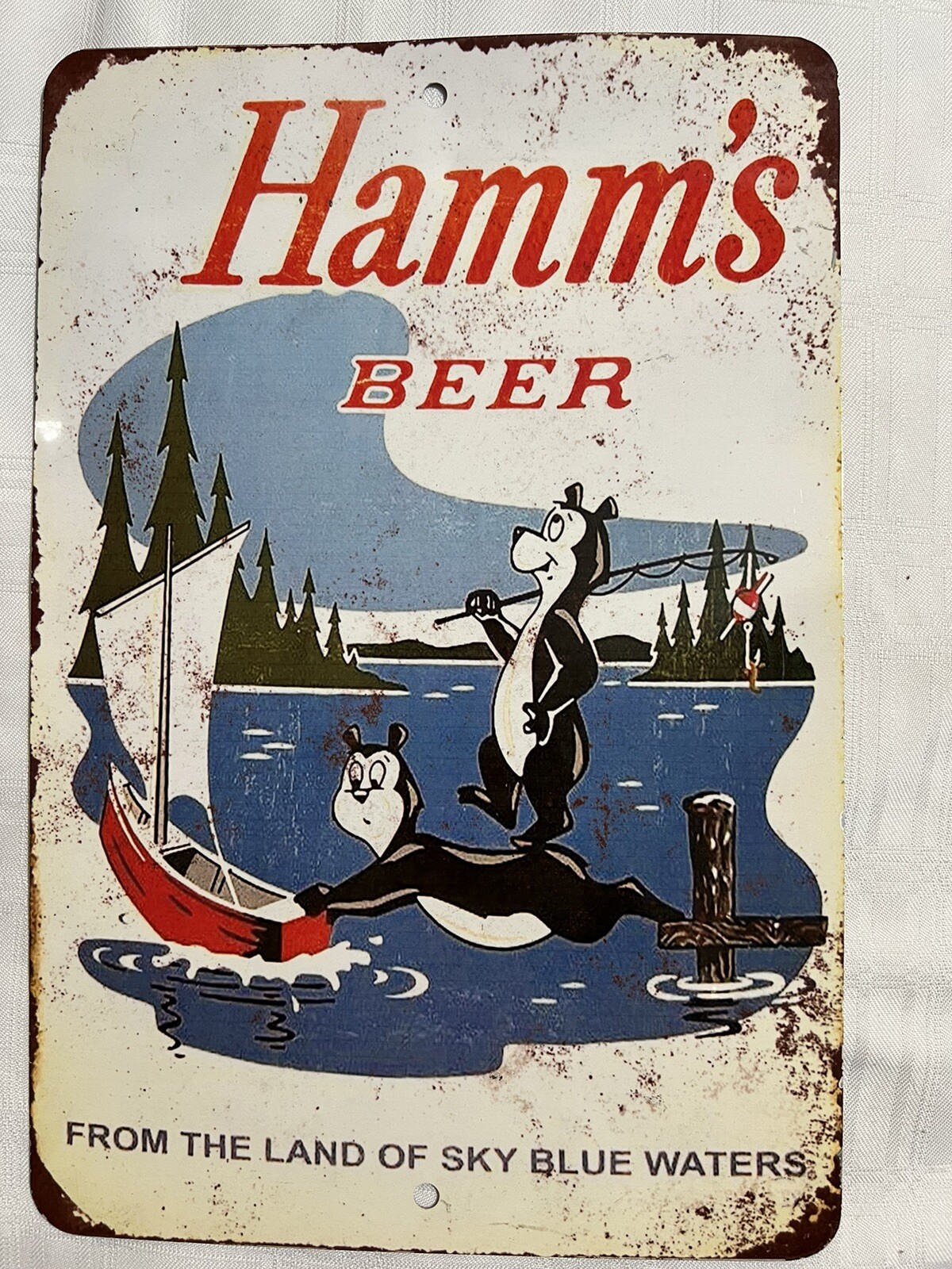 HAMM&rsquo;S BEER RUSTIC BEARS FISHING METAL WALL SIGN MAN CAVE BAR PUB POOL ROOM