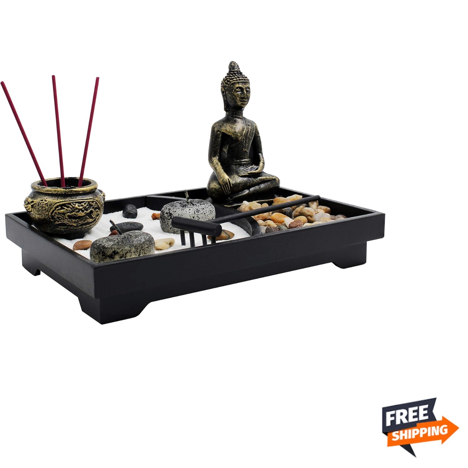Zen Garden Polyresin 9x6x7 Peaceful Meditation Set Tranquility Gift