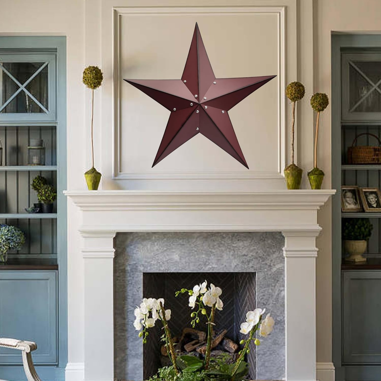 24&Prime; Rustic Metal Barn Star Wall Decor-Handmade Red Barn Stars Indoor o…